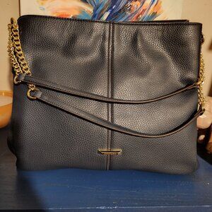 Large size ANNE KLEIN square blue faux leather 3 compartment shoulder tote bag